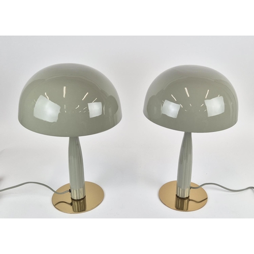 533 - TABLE LAMPS, a pair, green lacquered with gilt accents, 49cm H approx. (2)