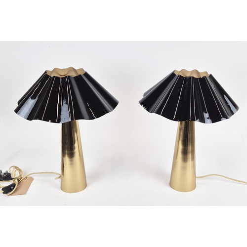 534 - TABLE LAMPS, a pair, gilt metal with black lacquered metal shades, 50cm H approx. (2)