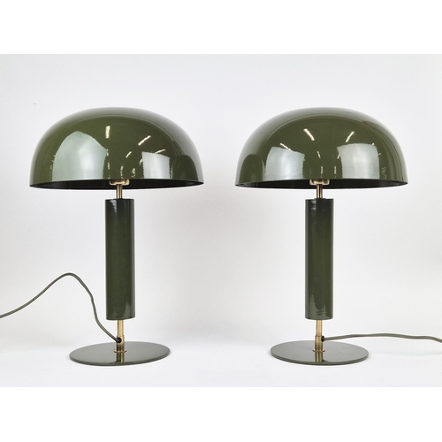 535 - TABLE LAMPS, a pair, green lacquered, 50cm H approx. (2)