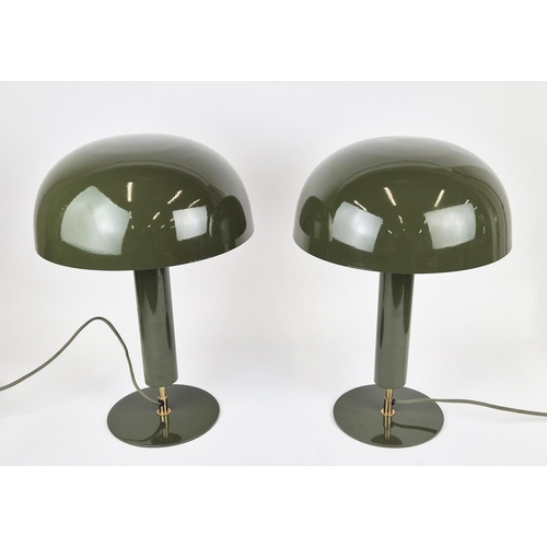 535 - TABLE LAMPS, a pair, green lacquered, 50cm H approx. (2)