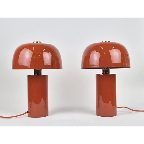 536 - TABLE LAMPS, a pair, 1950s Italian style, orange lacquered, 37cm H approx. (2)