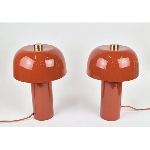 536 - TABLE LAMPS, a pair, 1950s Italian style, orange lacquered, 37cm H approx. (2)