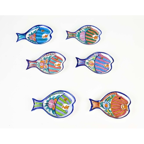 66 - ANKYRA CERAMIC FISH DISHES, polychrome painted, 13.5cm W x 220cm L, set of six. (6)