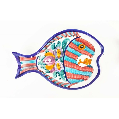 66 - ANKYRA CERAMIC FISH DISHES, polychrome painted, 13.5cm W x 220cm L, set of six. (6)