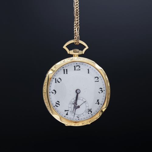 71 - AN 18CT GOLD POCKET WATCH, Champagne dial, Arabic numerals and subsidiary seconds dial, wind-up jewe... 