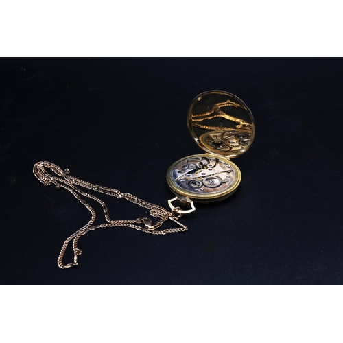 71 - AN 18CT GOLD POCKET WATCH, Champagne dial, Arabic numerals and subsidiary seconds dial, wind-up jewe... 