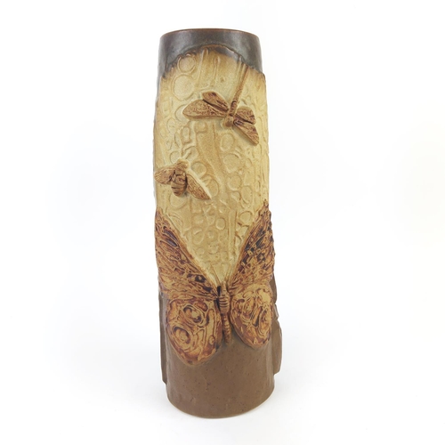 72 - ATTRIBUTED TO BERNARD ROOKE, studio pottery vase, decorated with insects and foliage, 46cm H.