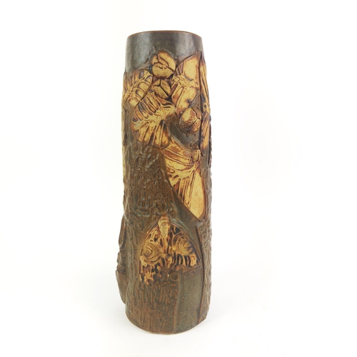 72 - ATTRIBUTED TO BERNARD ROOKE, studio pottery vase, decorated with insects and foliage, 46cm H.