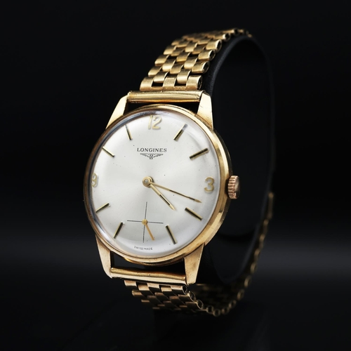 94 - A LONGINES 9CT YELLOW GOLD GENTS WRISTWATCH, Swiss movement, Champagne dial, subsidiary seconds dial... 