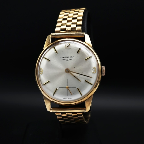 94 - A LONGINES 9CT YELLOW GOLD GENTS WRISTWATCH, Swiss movement, Champagne dial, subsidiary seconds dial... 