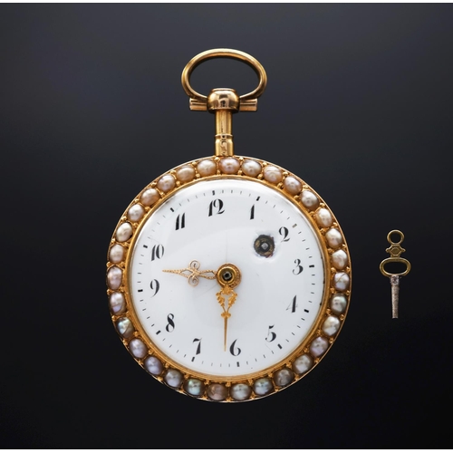 96 - A FRENCH LATE 19TH CENTURY YELLOW METAL LADIES FOB WATCH, probably 15ct gold, white enamelled dial w... 