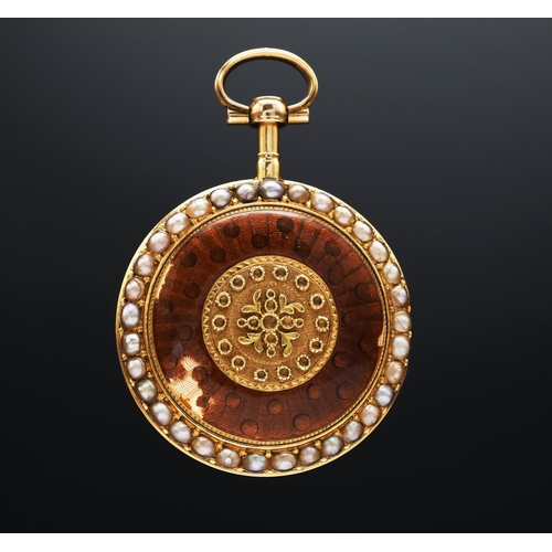 96 - A FRENCH LATE 19TH CENTURY YELLOW METAL LADIES FOB WATCH, probably 15ct gold, white enamelled dial w... 