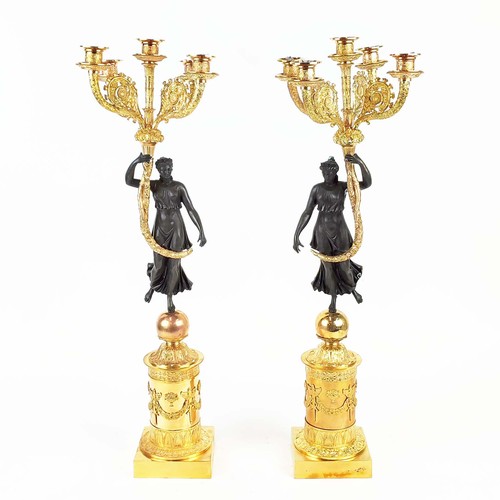 424 - CANDELABRA, a pair, Regency style figural design, each five branch, 71cm H approx. (2)