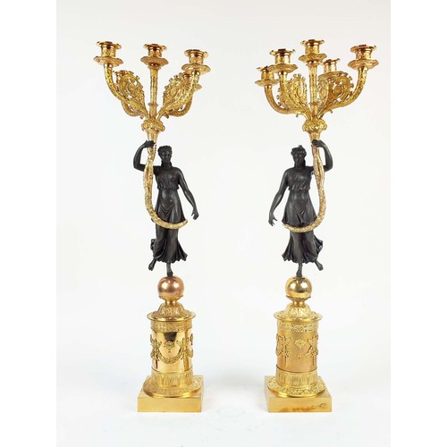 424 - CANDELABRA, a pair, Regency style figural design, each five branch, 71cm H approx. (2)