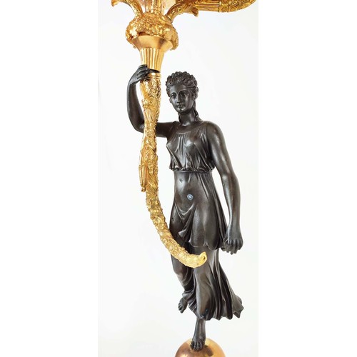 424 - CANDELABRA, a pair, Regency style figural design, each five branch, 71cm H approx. (2)