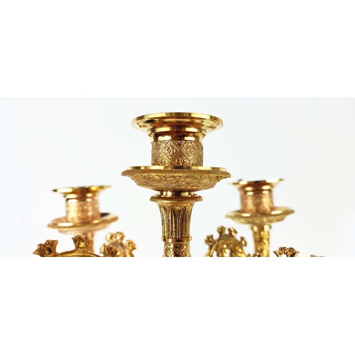 424 - CANDELABRA, a pair, Regency style figural design, each five branch, 71cm H approx. (2)