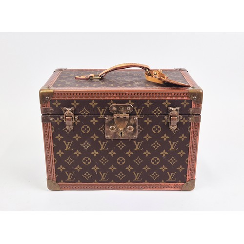 21A - LOUIS VUITTON BOÎTE À FLACONS VANITY CASE, monogram coated canvas exterior with logo stamped trim, b... 