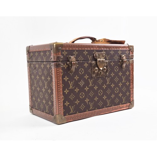 21A - LOUIS VUITTON BOÎTE À FLACONS VANITY CASE, monogram coated canvas exterior with logo stamped trim, b... 