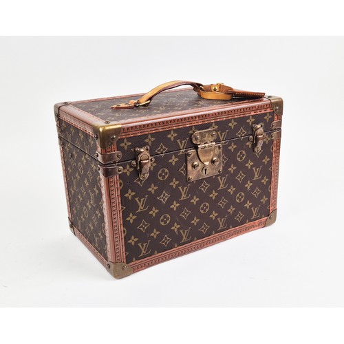 21A - LOUIS VUITTON BOÎTE À FLACONS VANITY CASE, monogram coated canvas exterior with logo stamped trim, b... 