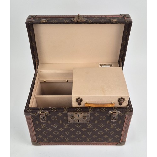 21A - LOUIS VUITTON BOÎTE À FLACONS VANITY CASE, monogram coated canvas exterior with logo stamped trim, b... 