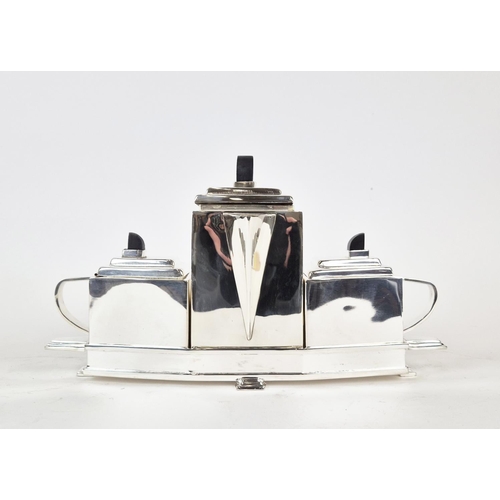 350 - TEA SET, Art Deco style design, polished metal, 24cm H x 38cm W x 17cm D.