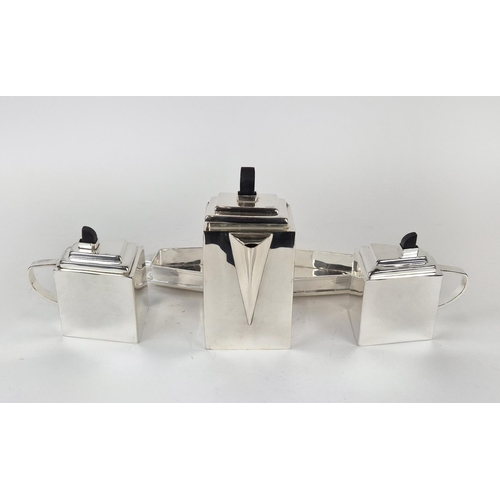 350 - TEA SET, Art Deco style design, polished metal, 24cm H x 38cm W x 17cm D.