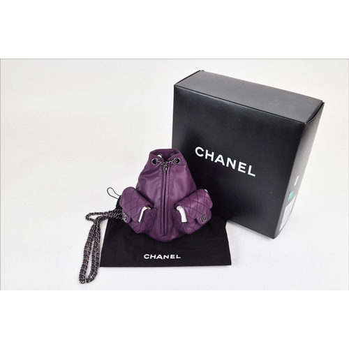 4 - CHANEL RARE MINI BACKPACK, purple calfskin leather from 2013 cruise collection, two external diamond... 