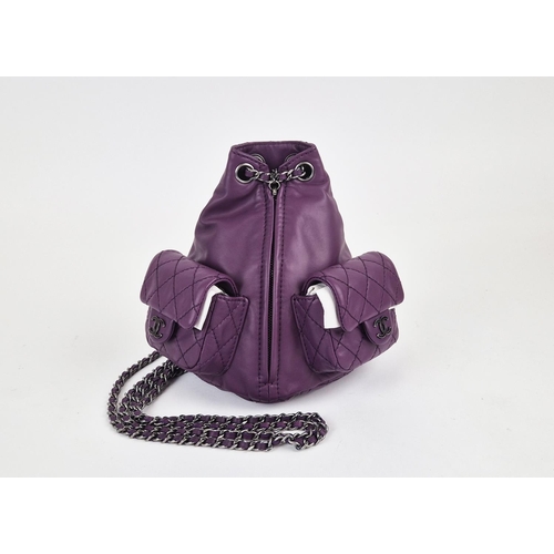 4 - CHANEL RARE MINI BACKPACK, purple calfskin leather from 2013 cruise collection, two external diamond... 