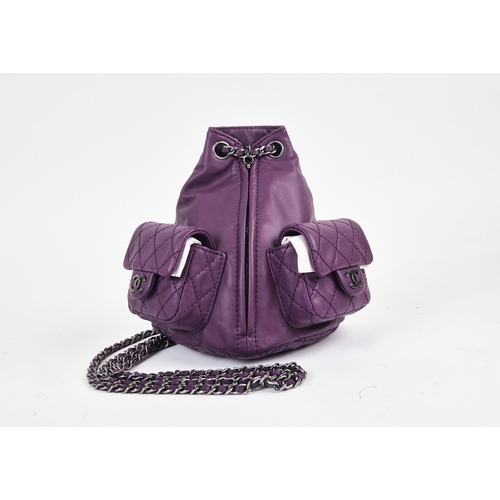 4 - CHANEL RARE MINI BACKPACK, purple calfskin leather from 2013 cruise collection, two external diamond... 