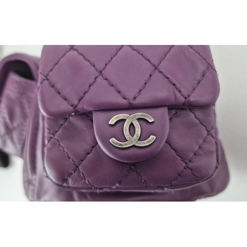 4 - CHANEL RARE MINI BACKPACK, purple calfskin leather from 2013 cruise collection, two external diamond... 