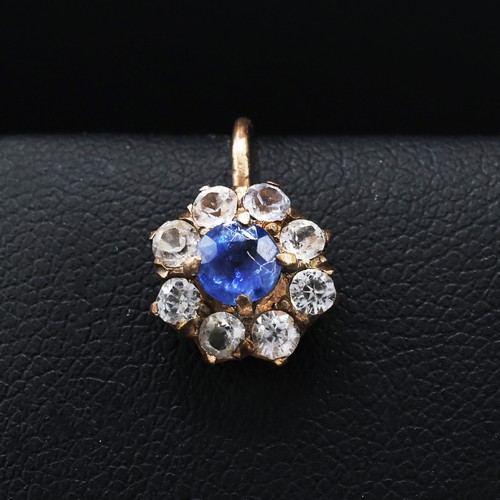 120 - A PAIR OF WHITE AND BLUE SAPPHIRE CLUSTER EARRINGS, each with a central mixed cut sapphire and a hal... 