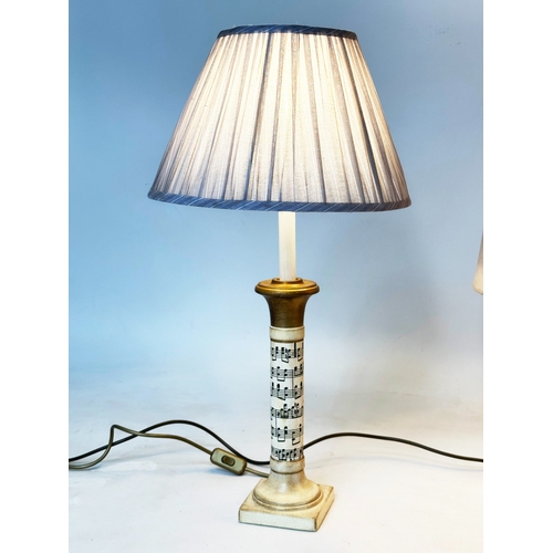 582 - TABLE LAMPS, selection of three including marble column and silver metal, a brass column lamp and ca... 