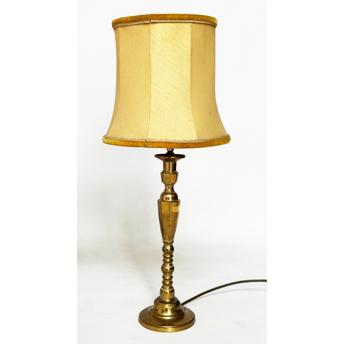 582 - TABLE LAMPS, selection of three including marble column and silver metal, a brass column lamp and ca... 