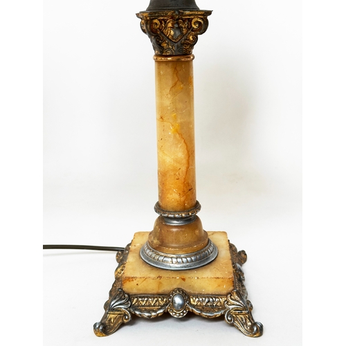 582 - TABLE LAMPS, selection of three including marble column and silver metal, a brass column lamp and ca... 