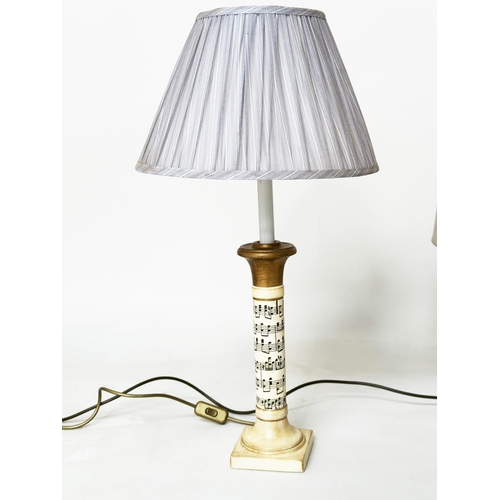 582 - TABLE LAMPS, selection of three including marble column and silver metal, a brass column lamp and ca... 