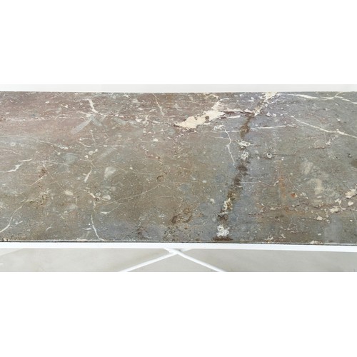 584 - LOW TABLE, antique French rectangular variegated marble on wrought iron scrolling support, 53cm H x ... 