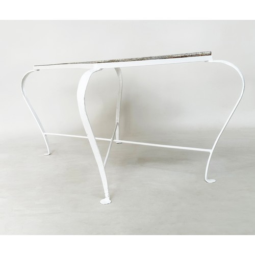 584 - LOW TABLE, antique French rectangular variegated marble on wrought iron scrolling support, 53cm H x ... 