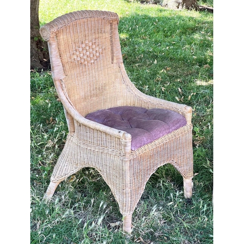 556 - CONSERVATORY GARDEN TERRACE CHAIRS, a pair, rattan and close woven with roll tops and button upholst... 