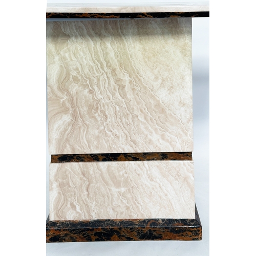 560 - CONSOLE TABLE, 1970's Italian travertine and marble with plinth support, 110cm x 40cm x 76cm H.