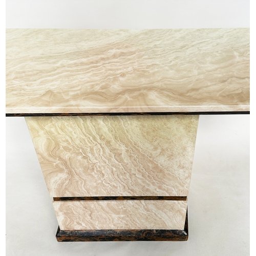 560 - CONSOLE TABLE, 1970's Italian travertine and marble with plinth support, 110cm x 40cm x 76cm H.