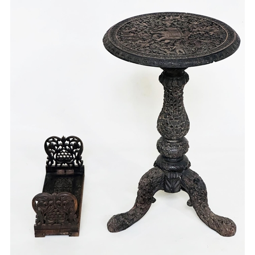 554 - BURMESE TABLE, 19th century Burmese intricately carved and pierced with tripod support and a similar... 