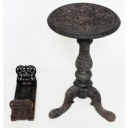 554 - BURMESE TABLE, 19th century Burmese intricately carved and pierced with tripod support and a similar... 