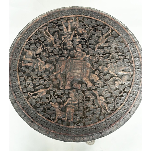 554 - BURMESE TABLE, 19th century Burmese intricately carved and pierced with tripod support and a similar... 