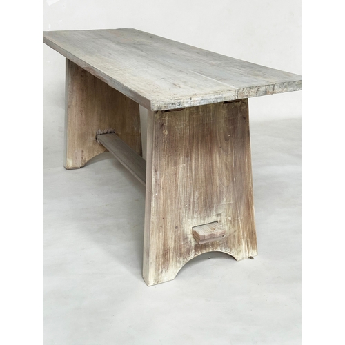 542 - REFECTORY TABLE, vintage Arts and Crafts style sycamore with rectangular top and stretchered angled ... 