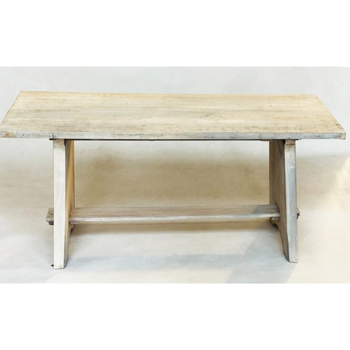 542 - REFECTORY TABLE, vintage Arts and Crafts style sycamore with rectangular top and stretchered angled ... 