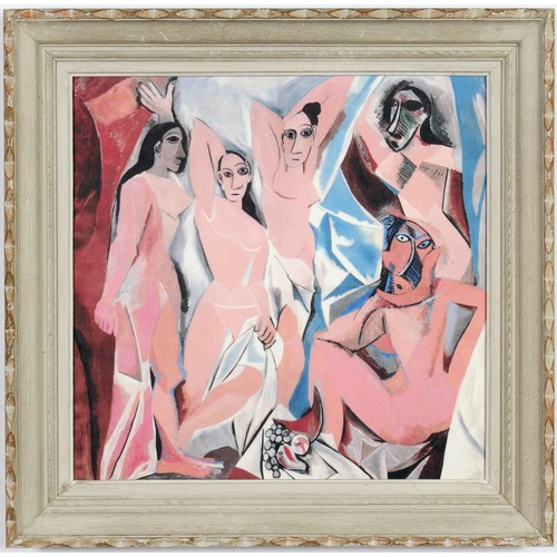 232 - AFTER PABLO PICASSO, Demoiselles D’Avignon, on silk, French Montparnasse frame, 53cm x 50cm.