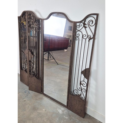 428 - ARCHITECTURAL WALL MIRRORS, a pair, gated design, 150cm x 60.5 approx. (2)