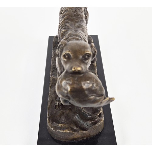 447 - GUN DOG RETRIEVING WITH PHEASANT, sculptural cast metal study, 15cm H approx.