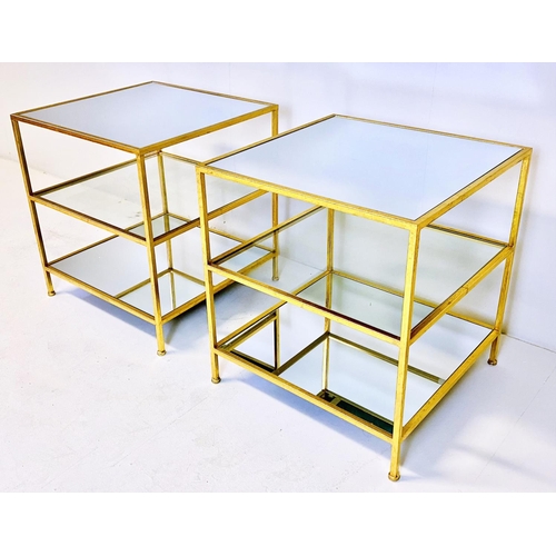 311 - SIDE TABLES, a pair, gilt metal and square glass, 56cm H x 51cm W x 51cm D. (2)