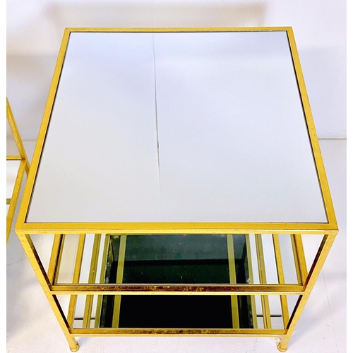 311 - SIDE TABLES, a pair, gilt metal and square glass, 56cm H x 51cm W x 51cm D. (2)